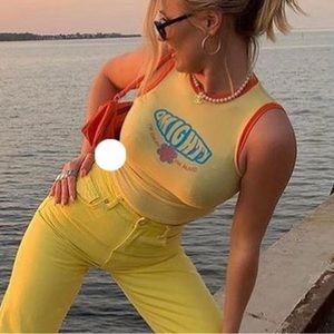 [SOLD] yellow omighty “i’m ok, i’m alive!” tank in a size s